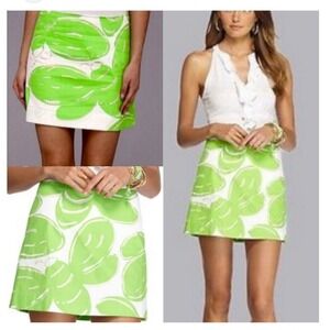 Lilly Pulitzer Tate Skirt Stinger Glitter Print White Green‎ Sz 00 Mini Nautical